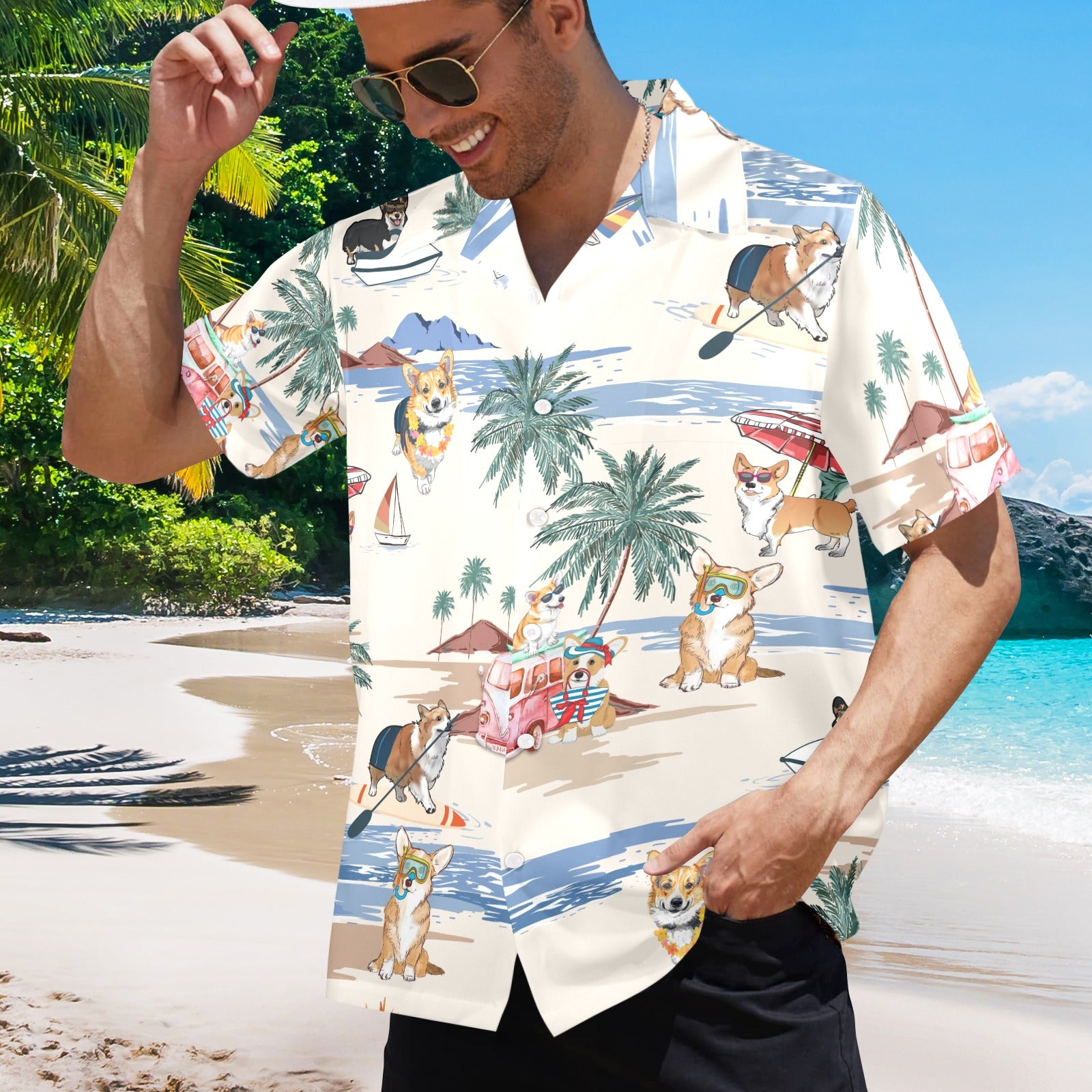 Men's tropical Corgi Hawaiian shirt