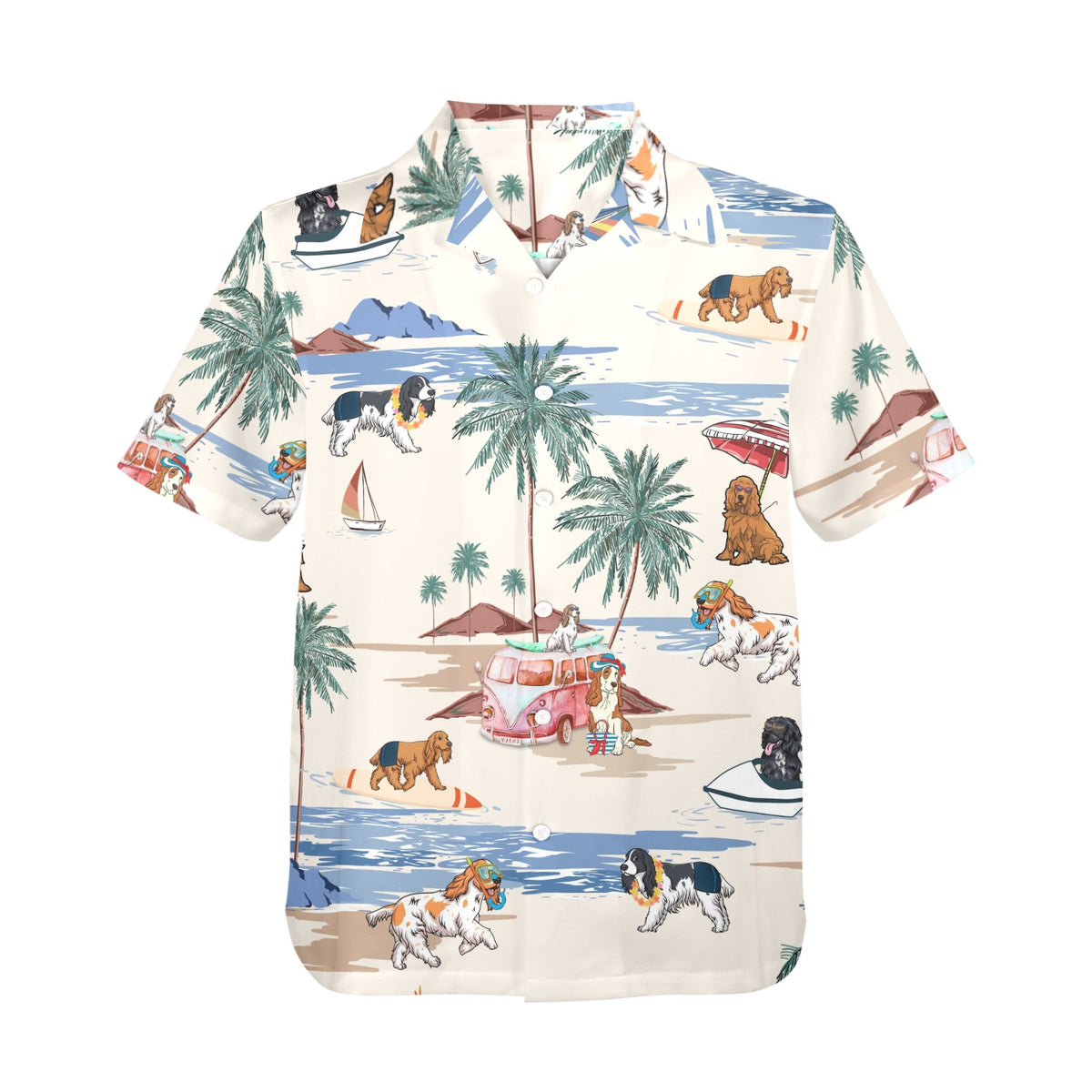 Men's English Springer Spaniel Hawaiian shirt with tropical dog print