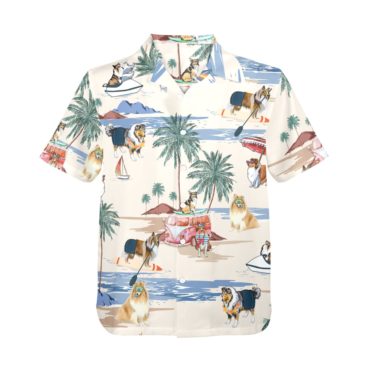 Men's Rough Collie Hawaiian shirt with tropical dog print