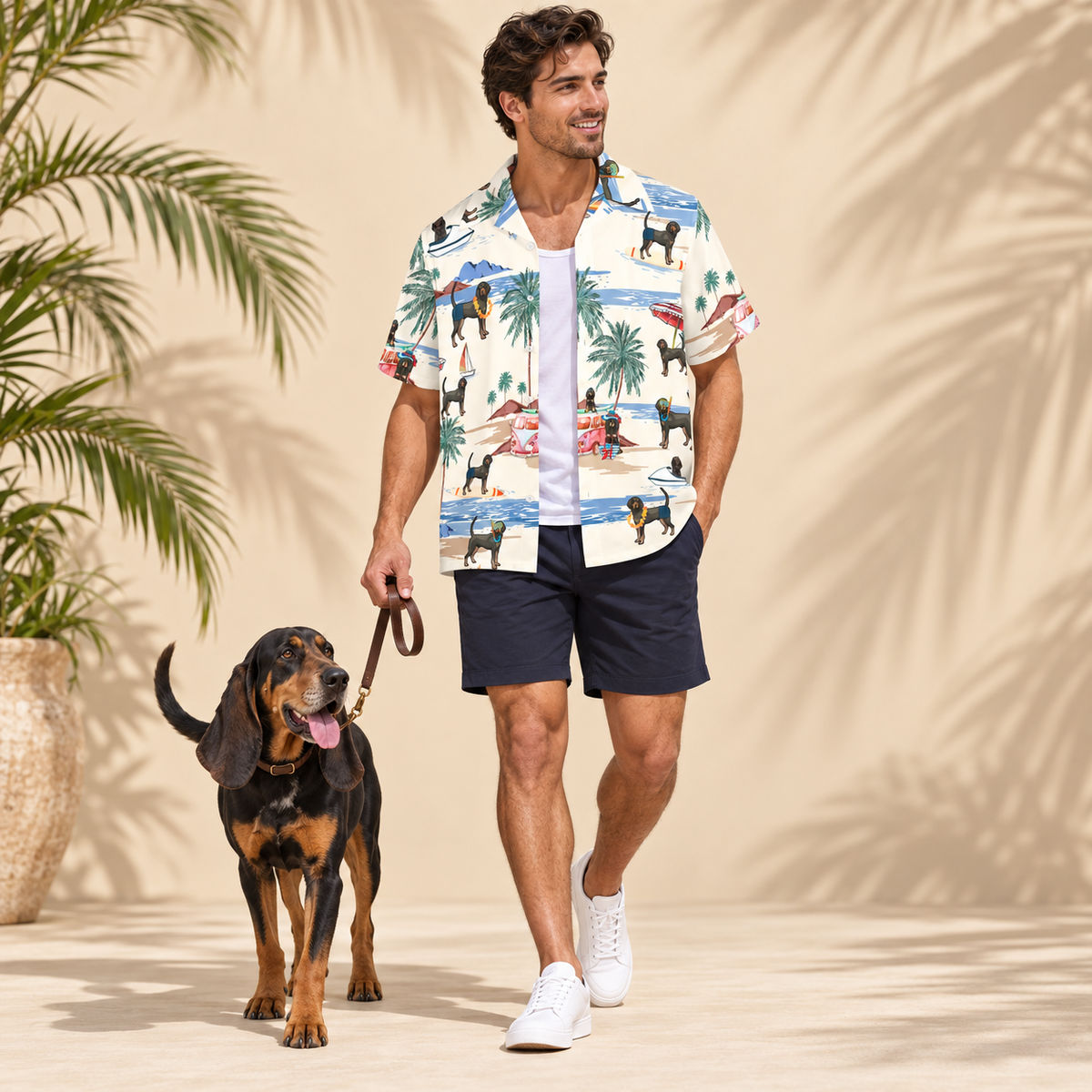 Black and Tan Coonhound Hawaiian Shirt