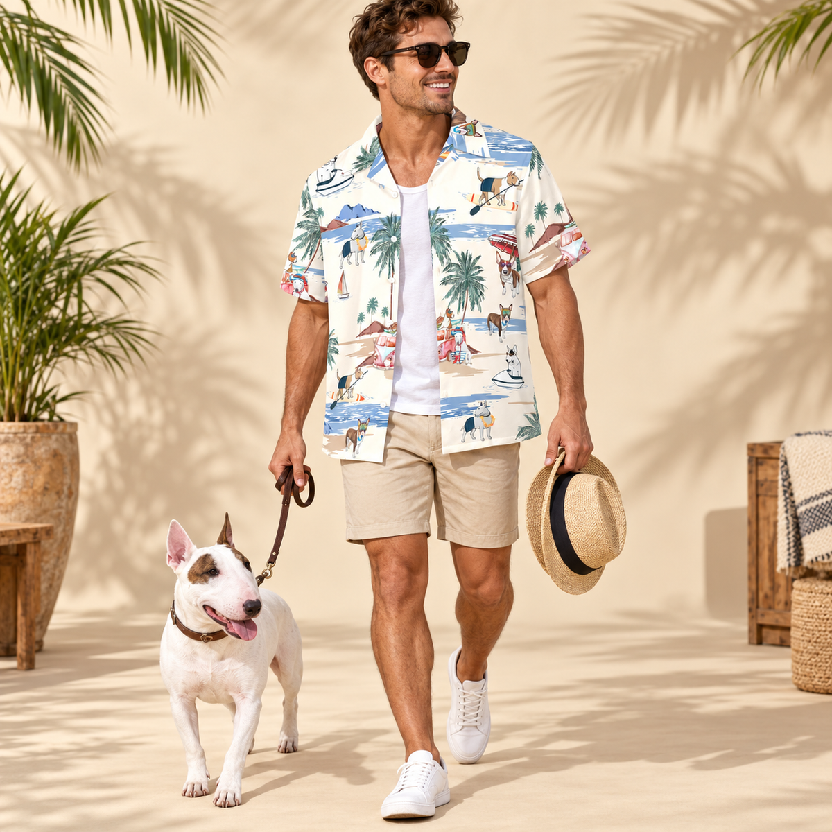 Men's Bull Terrier Hawaiian shirt – front view