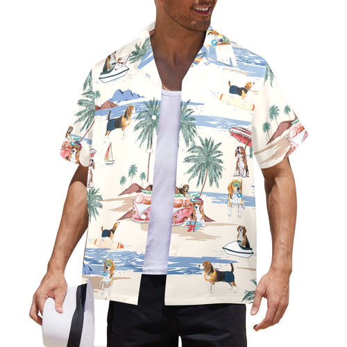 Men's Beagle Hawaiian shirt with tropical dog artwork