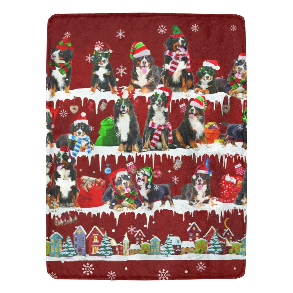 Bernese Mountain Dog Christmas fleece blanket, product image 1 of 4
