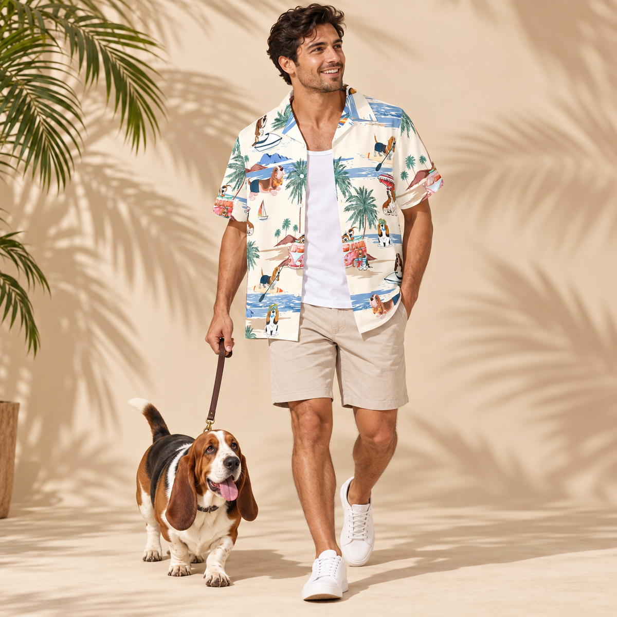 Men's Basset Hound Hawaiian shirt – front view