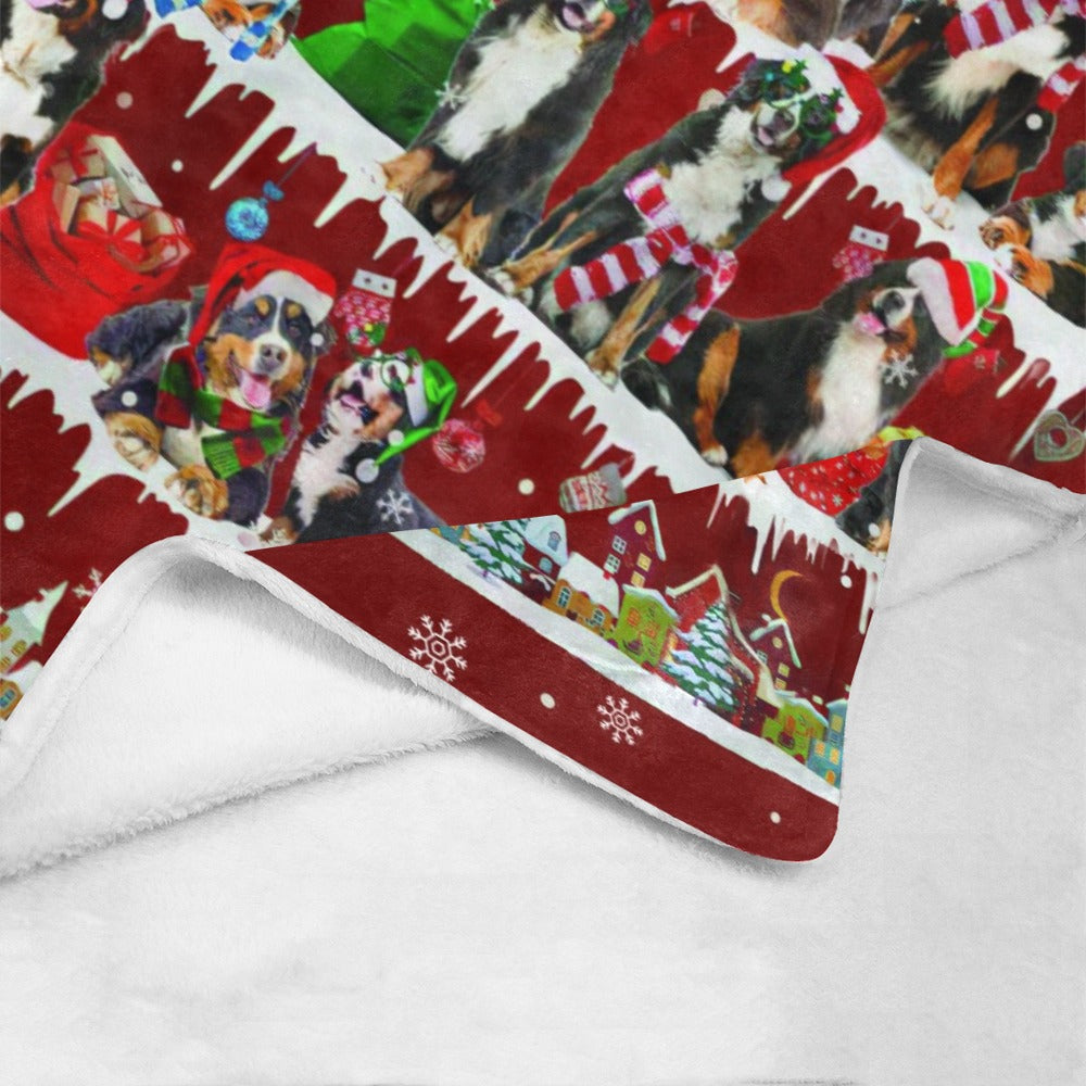 Bernese Mountain Dog Christmas fleece blanket, product image 4 of 4