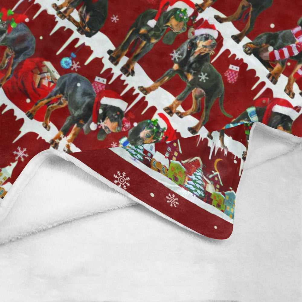 Black and Tan Coonhound Christmas fleece blanket, product image 4 of 4