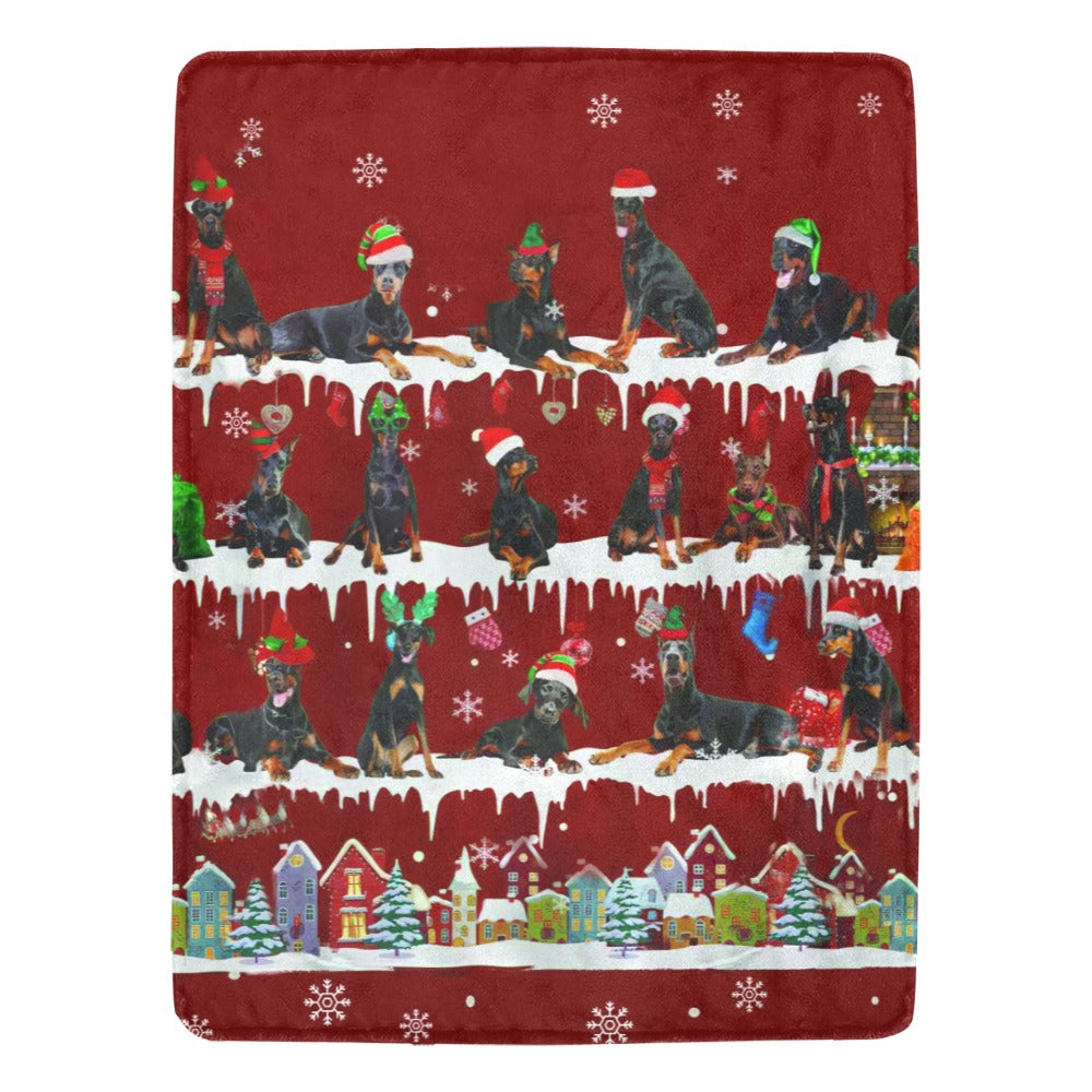Doberman Pinscher Santa Paws fleece blanket image 1 of 4