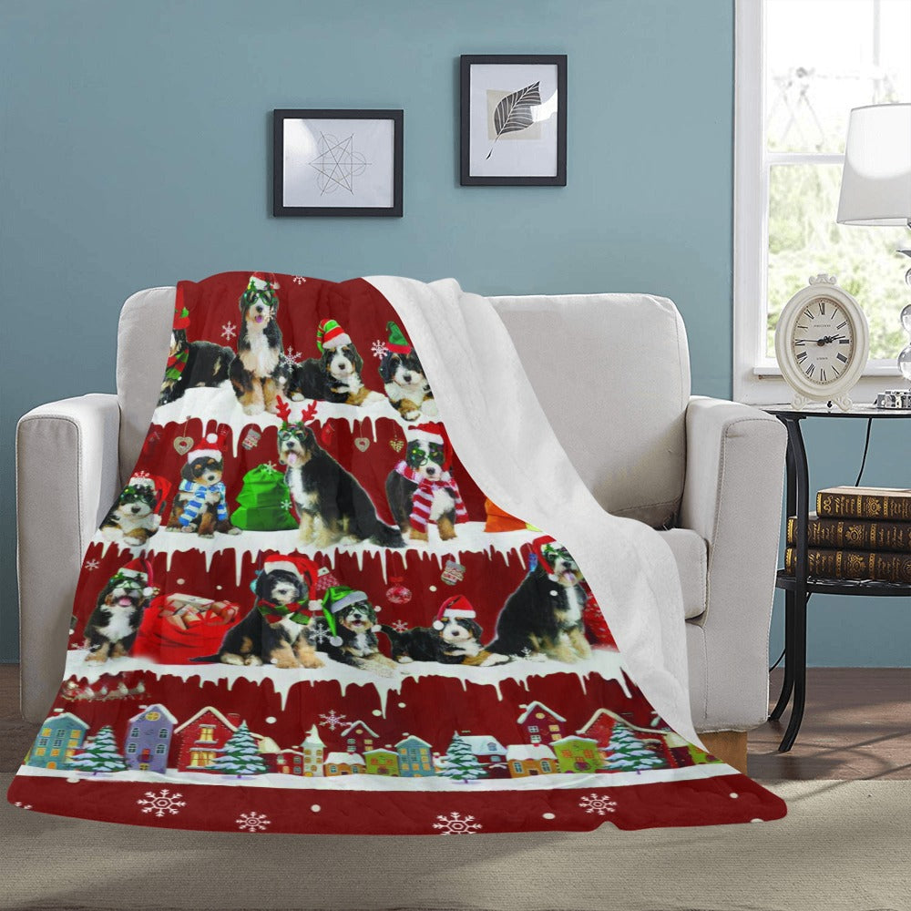 Bernedoodle Christmas fleece blanket, product image 3 of 4