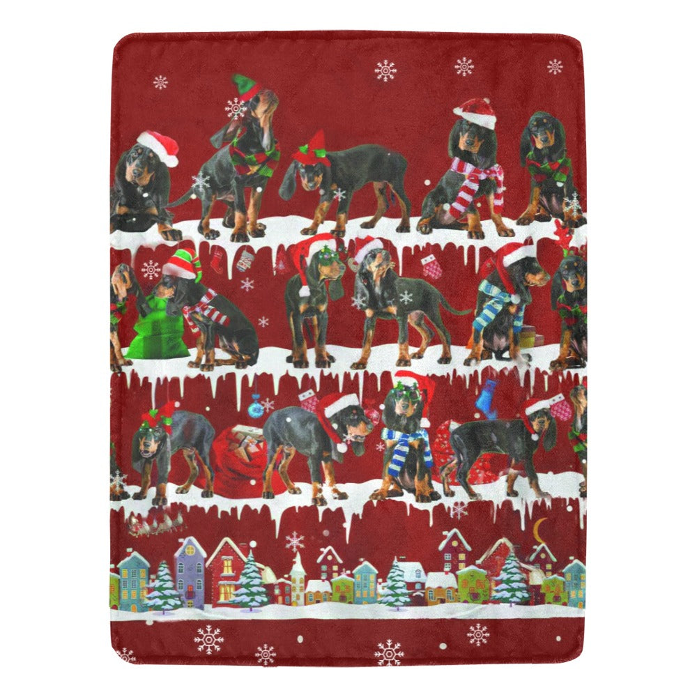 Black and Tan Coonhound Christmas fleece blanket, product image 1 of 4