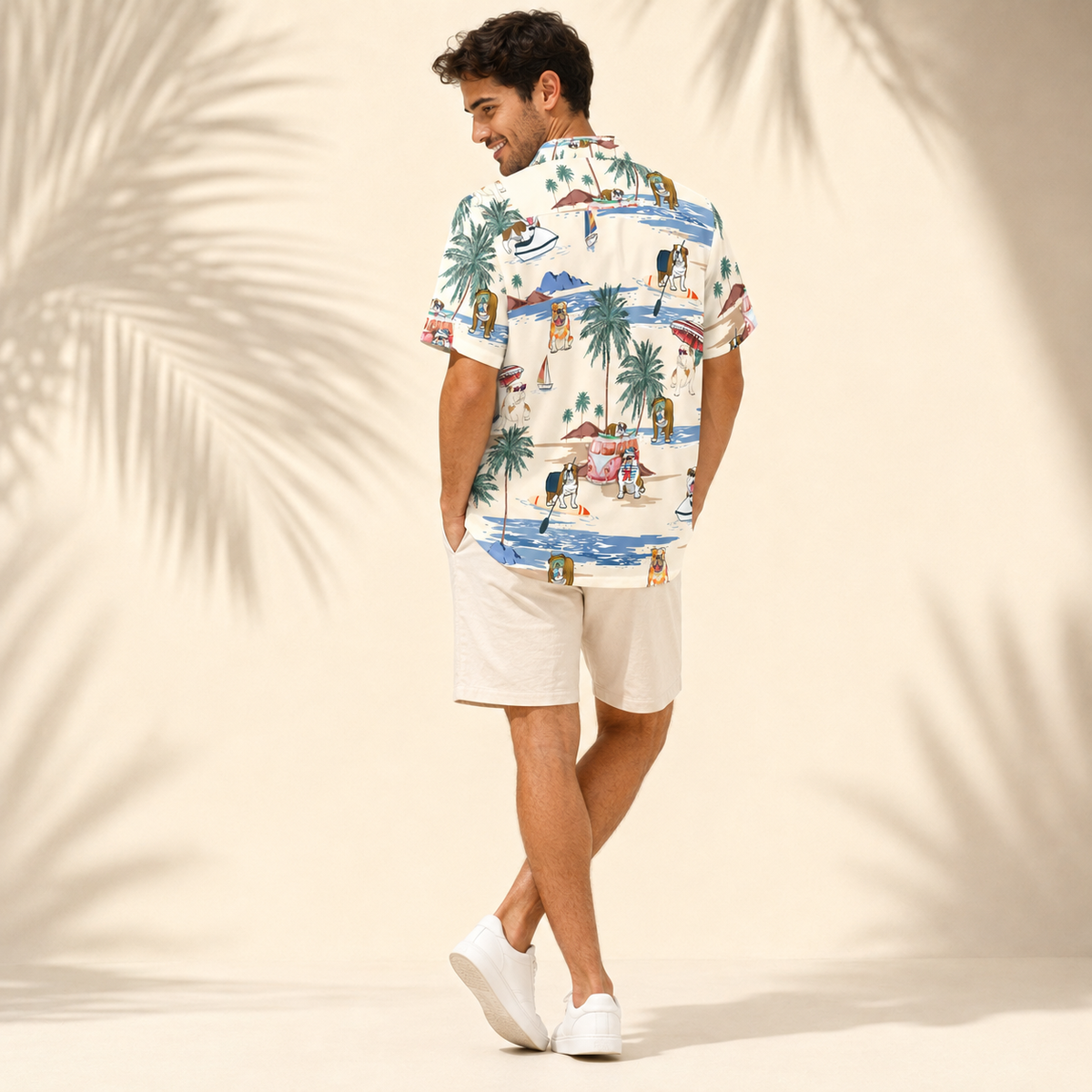 Men's English Bulldog Hawaiian shirt – back view
