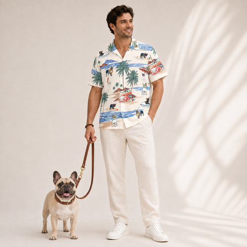 Men's French Bulldog Hawaiian shirt – front view