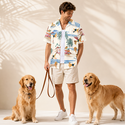 Men's Golden Retriever Hawaiian shirt – front view
