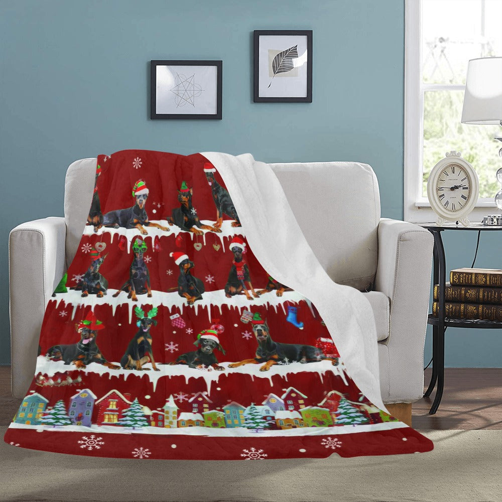 Doberman Pinscher Santa Paws fleece blanket image 3 of 4