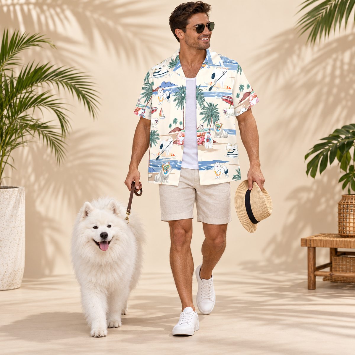 Men's Samoyed Hawaiian shirt – front view
