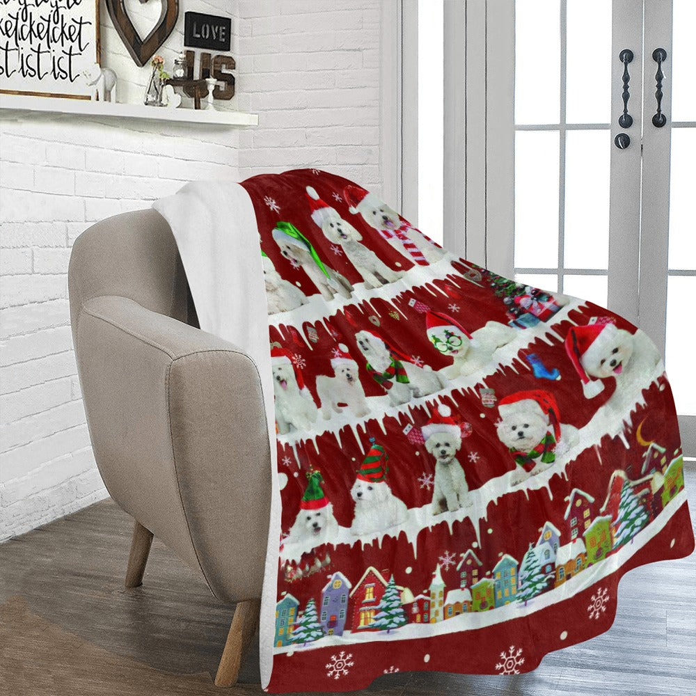 Bichon Frise Christmas fleece blanket, product image 2 of 4