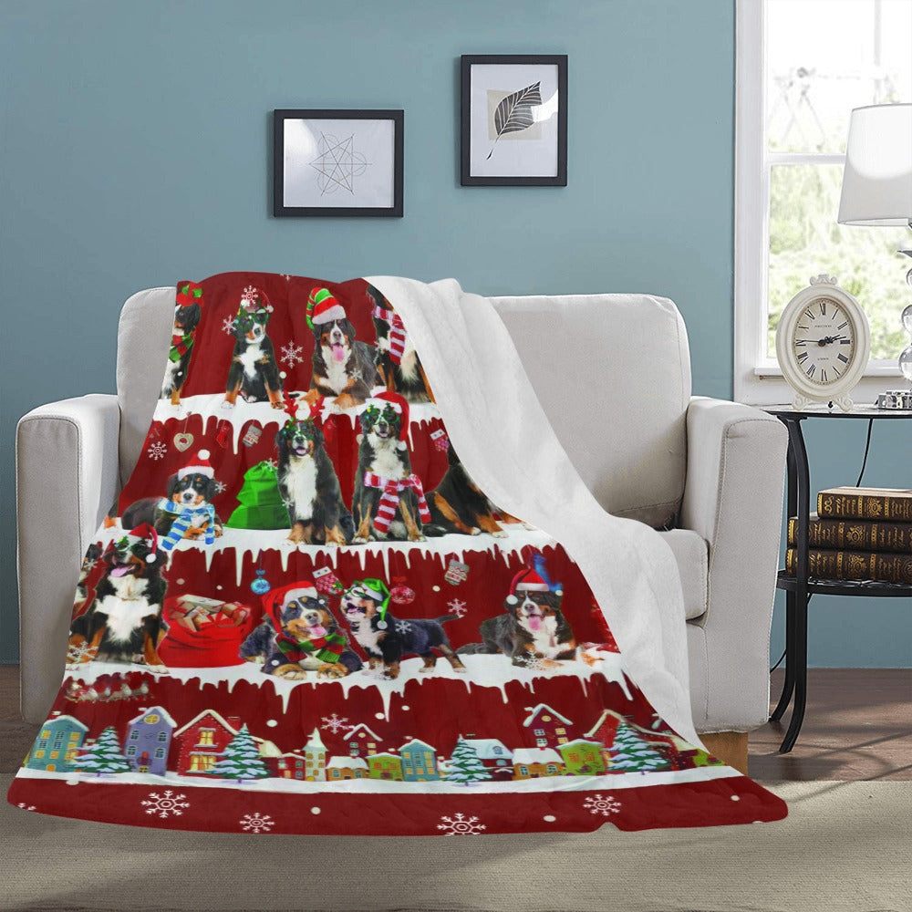 Bernese Mountain Dog Christmas fleece blanket, product image 3 of 4