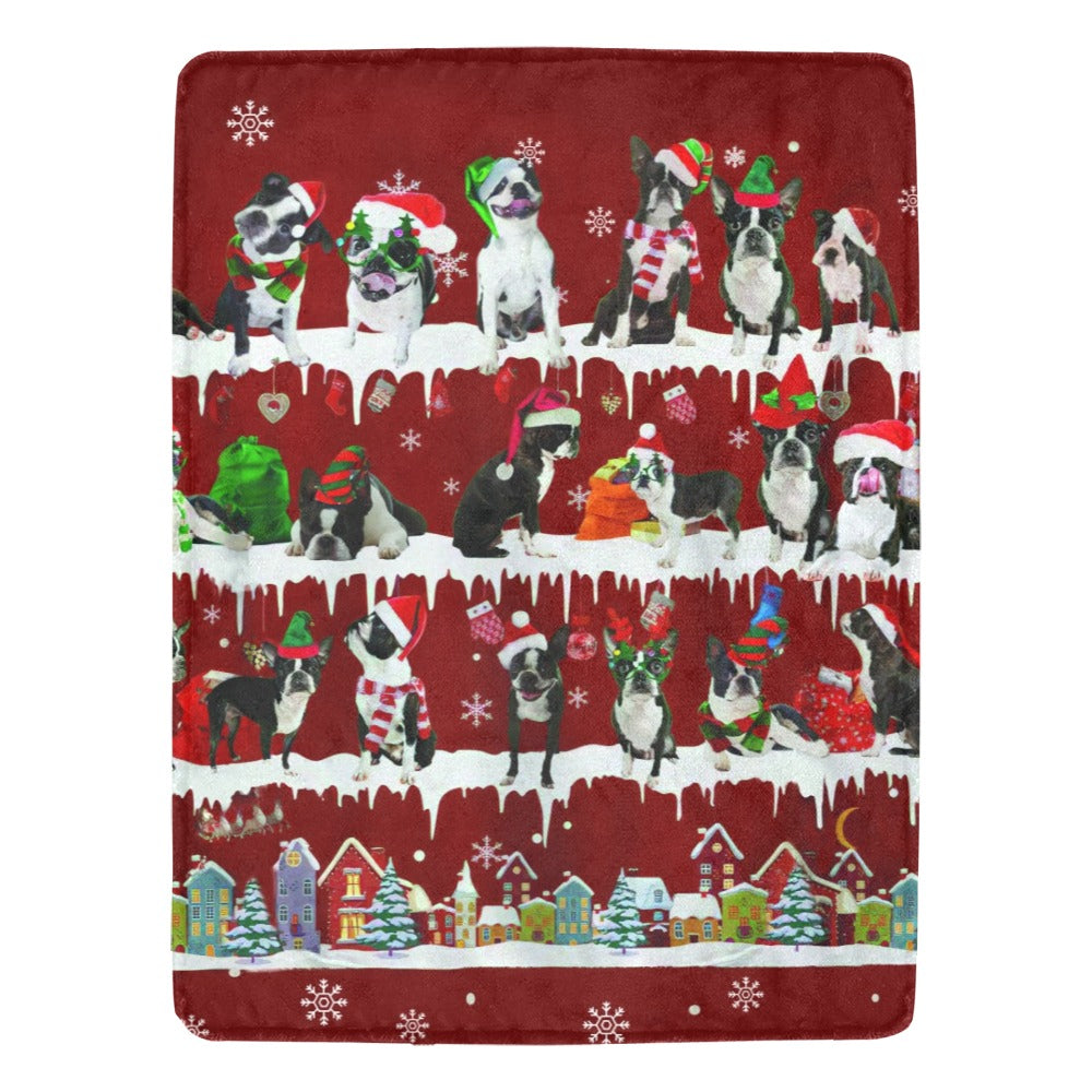 Boston Terrier Christmas fleece blanket, product image 1 of 4