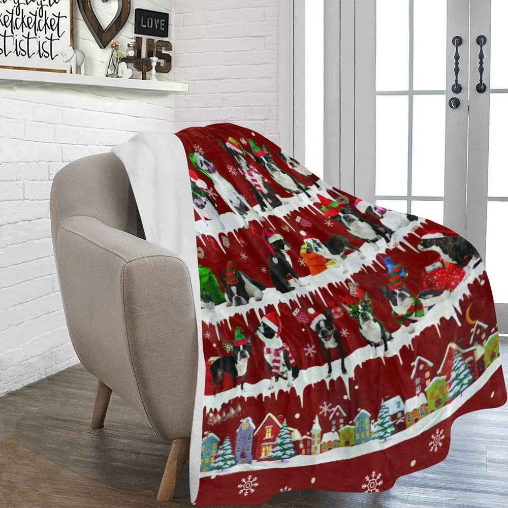 Boston Terrier Christmas fleece blanket, product image 2 of 4