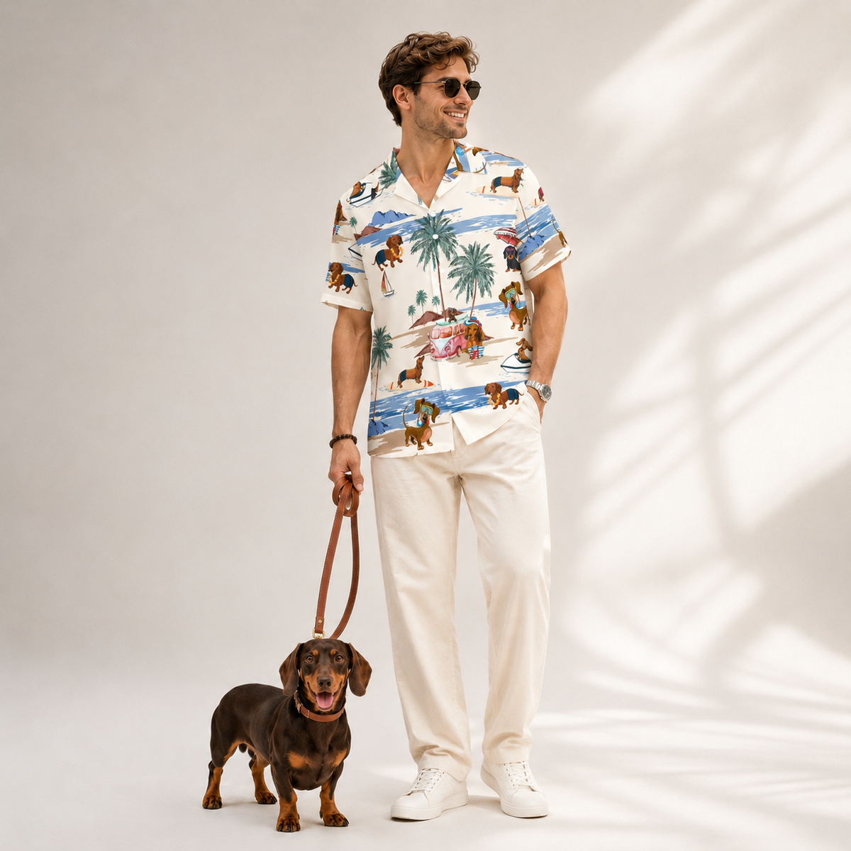 Men's Dachshund Hawaiian shirt – front view