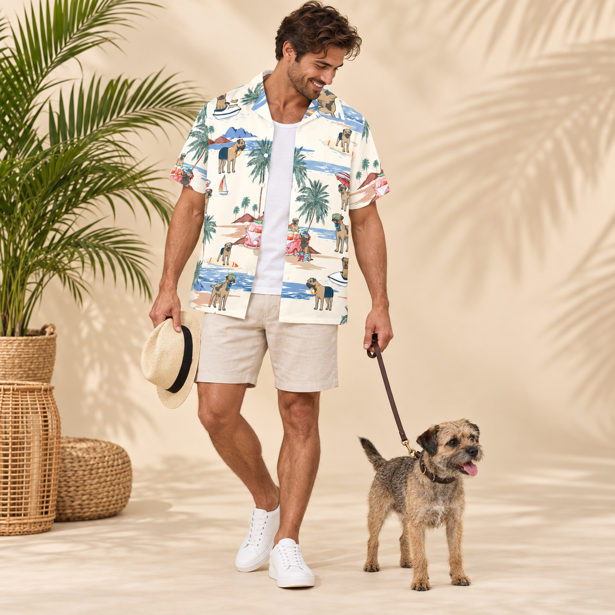 Men's Border Terrier Hawaiian shirt – front view