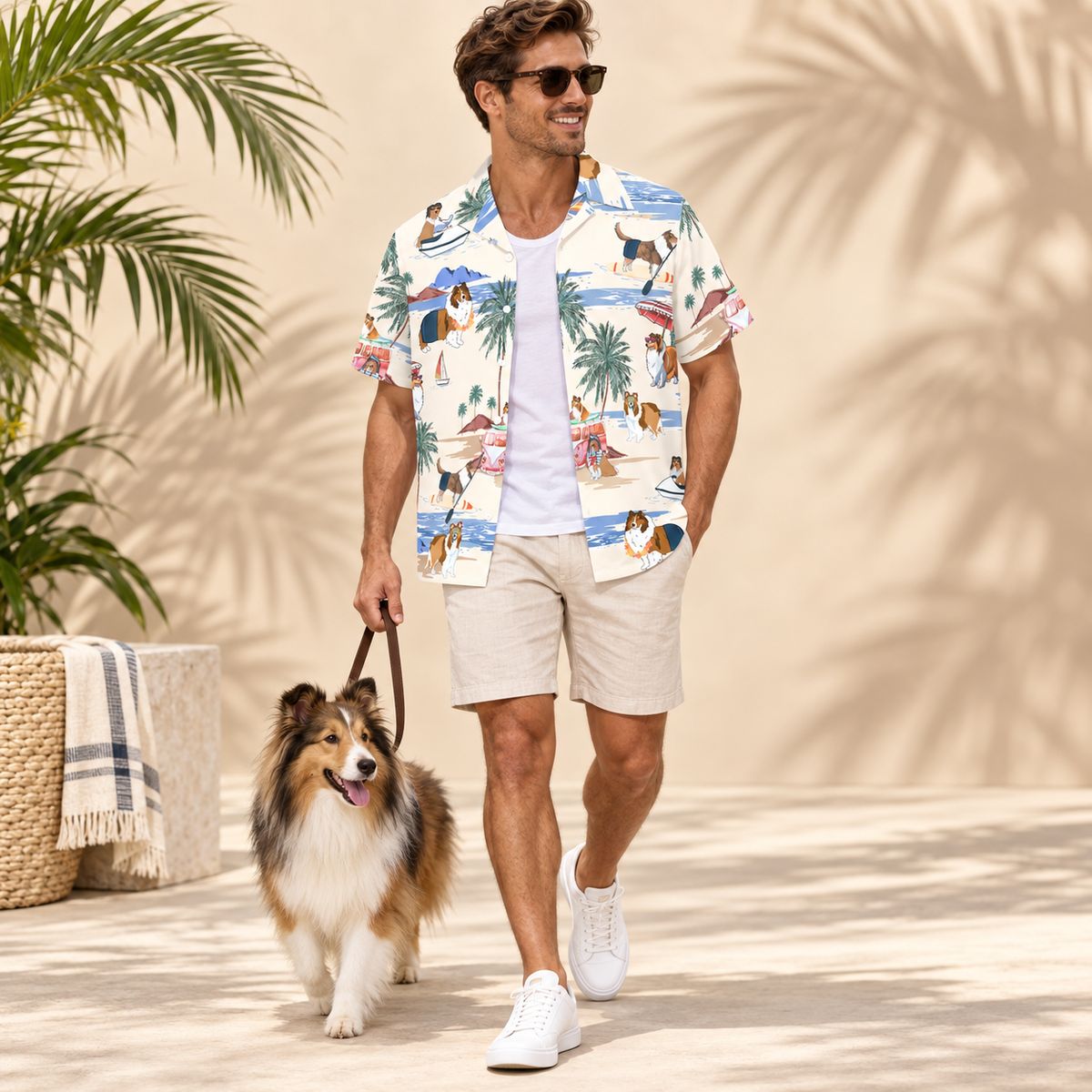 Men's Shetland Sheepdog Hawaiian shirt – front view