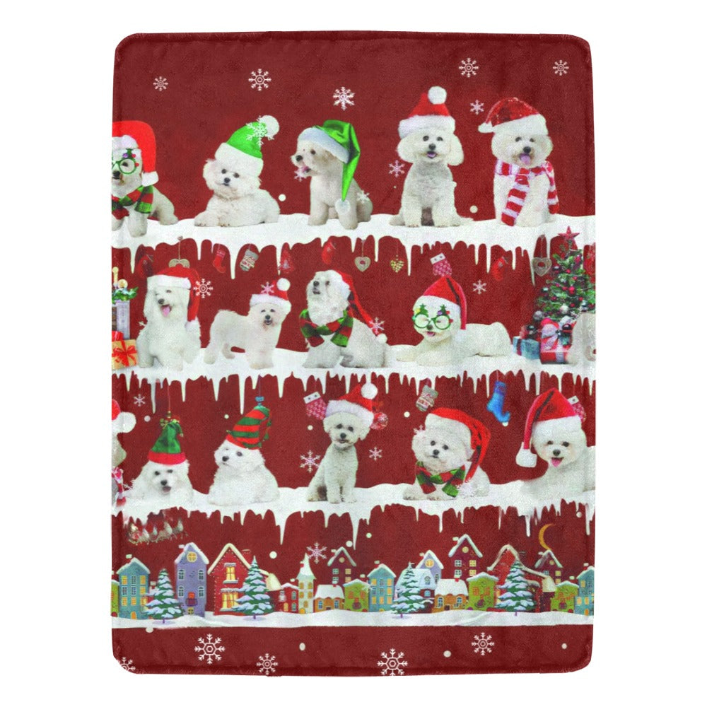 Bichon Frise Christmas fleece blanket, product image 1 of 4