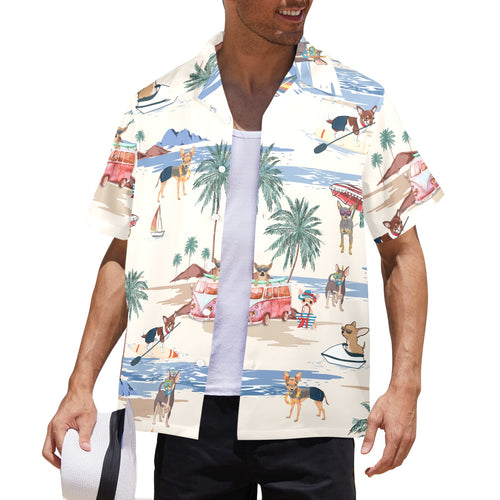 Men's Chihuahua Hawaiian shirt with tropical dog artwork
