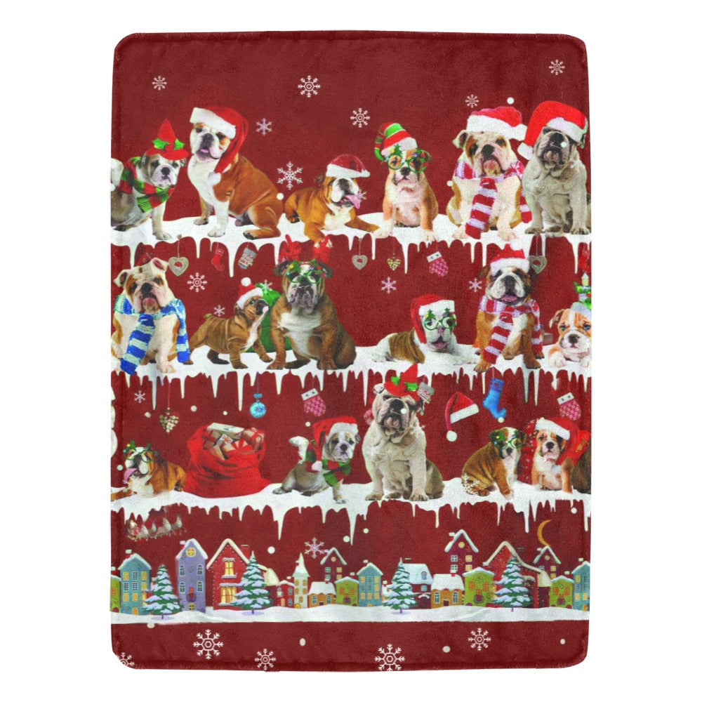 English Bulldog Santa Paws fleece blanket image 1 of 4