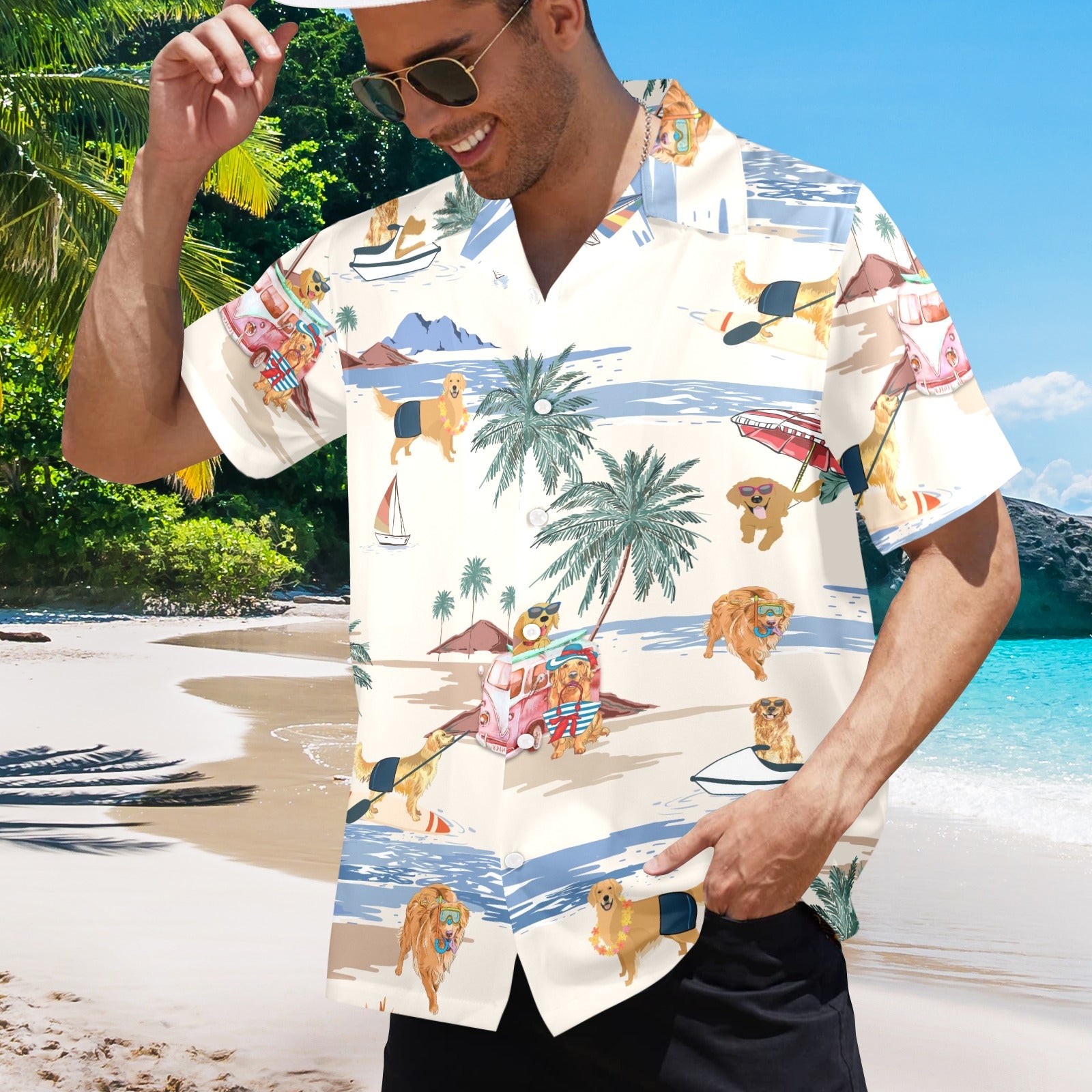 Men's tropical Golden Retriever Hawaiian shirt