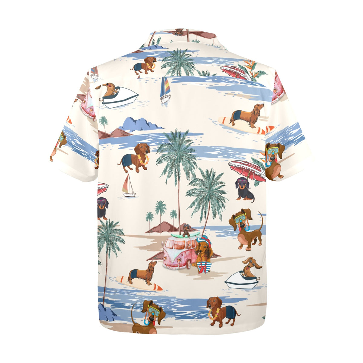 Dachshund Hawaiian shirt with tropical beach artwork